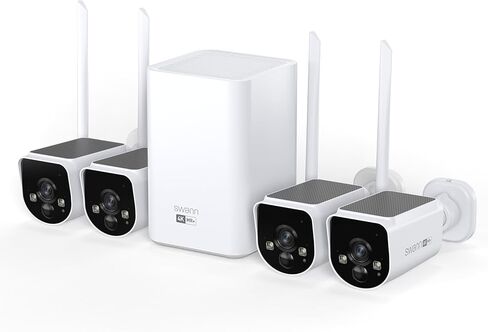 Swann MaxRanger4K Solar Wireless Security Camera System, 4K Ultra HD，4 Packs Outdoor Cameras, Long-Range Wi-Fi up to 2000ft, Color Night Vision, No Monthly Fees in Saudi Arabia