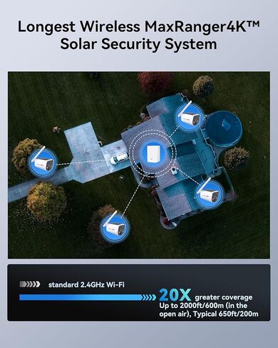 Swann MaxRanger4K Solar Wireless Security Camera System, 4K Ultra HD，4 Packs Outdoor Cameras, Long-Range Wi-Fi up to 2000ft, Color Night Vision, No Monthly Fees in Saudi Arabia
