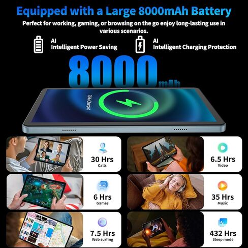 جهاز لوحي Android 15 مقاس 10 بوصة، 2026 مع لوحة مفاتيح، 24 جيجابايت + 256 جيجابايت + 2 تيرابايت، أجهزة لوحية 2 في 1 مع 8 النواة، 5G WiFi، 8000 مللي أمبير، BT5.0، GMS، GPS، Gemini AI، أجهزة لوحية مع ماوس، حافظة، قلم (أسود) in Kuwait