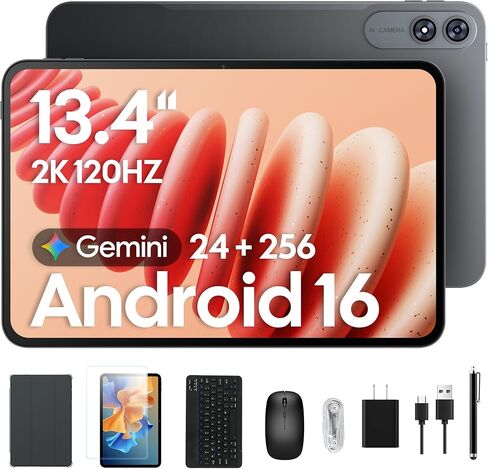 2026 جهاز لوحي Android 16 مطور مقاس 13.4 بوصة مع حزمة لوحة المفاتيح، جهاز لوحي كبير مقاس 13 بوصة مع شاشة IPS 2K 120 هرتز، ذاكرة وصول عشوائي 24 جيجابايت + ذاكرة وصول عشوائي 256 جيجابايت، معالج ثماني النواة بسرعة 2.2 جيجا هرتز، بطارية 10000 مللي أمبير في ال in Kuwait