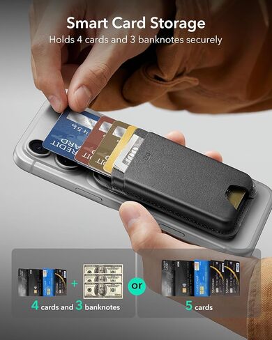 Magnetic Wallet 1pcs, 5-Card Holder With RFID Blocking, Magnetic Sticker Included, Slim Magntic Wallet for iPhone 17/16/15/14/13/12 Series and Selected Samsung Devices, Not for 13/12 Mini, Black in Saudi Arabia
