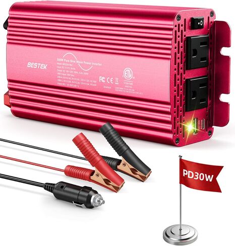 Bestek 500W Pure Sine Wave Power Inverter with PD30W & QC18W, Inverter DC 12V to AC 110V for Solar, RV, Truck, Outdoor Power Inverter with Dual AC to Camping, Road Trips in Saudi Arabia