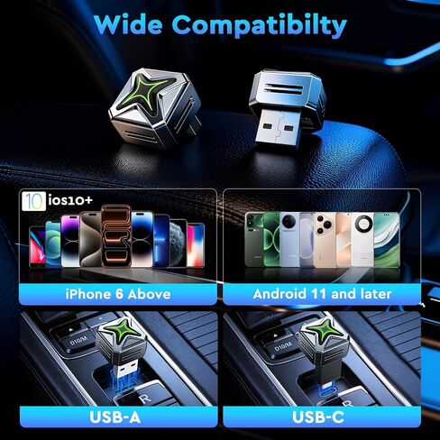 محول CarPlay اللاسلكي من ELRINA 2026 من الجيل الجديد مع زر التحكم، إعادة توصيل تلقائي سريع 5s، محول توصيل وتشغيل لاسلكي صغير للغاية لأجهزة iPhone وAndroid Auto، واي فاي ثابت 5.8 جيجا هرتز، بلوتوث 5.4 in Saudi Arabia