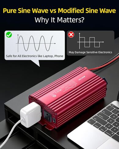 Bestek 500W Pure Sine Wave Power Inverter with PD30W & QC18W, Inverter DC 12V to AC 110V for Solar, RV, Truck, Outdoor Power Inverter with Dual AC to Camping, Road Trips in Saudi Arabia
