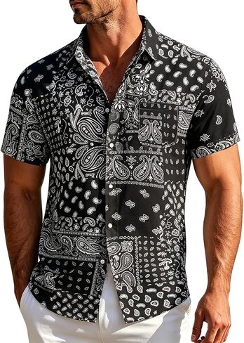 Men's Hawaiian Shirt Casual Men Palm Button Down Short Sleeve Shirts Summer Beach Tropical Tops Vacation Floral Tee Clothes in Saudi Arabia
