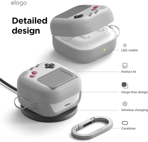 elago Compatible with Samsung Galaxy Buds 4 Pro & Galaxy Buds 4 Case, AW5 Classic Game Player Design Cover with Carabiner, Full Protection, Headphone Accessories, for Men, for Women [Light Grey] in Saudi Arabia