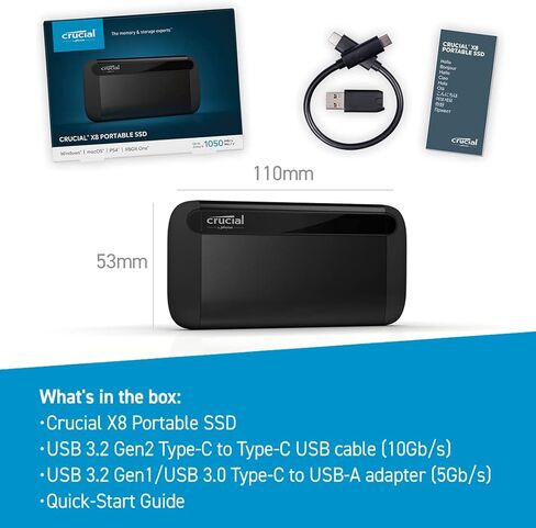 Crucial X8 4TB Portable SSD - Up to 1050MB/s - PC and Mac - USB 3.2 External Solid State Drive - CT4000X8SSD9 in Saudi Arabia