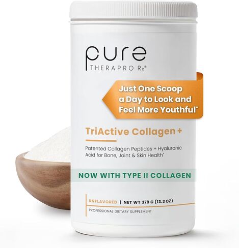 Pure Therapro Rx TriActive Collagen Plus، مسحوق الكولاجين للشعر والبشرة والأظافر والعظام والمفاصل، مسحوق الكولاجين المتحلل مع الببتيدات الحاصلة على براءة اختراع، مسحوق بروتين الكولاجين المتعدد غير المنكه، 30 وجبة in Saudi Arabia