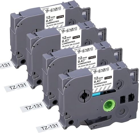 شريط بديل متوافق مع TZE-131 لشريط Brother TZe-131 TZ-131 المصفح P Touch، أسود على شفاف، لـ PT-D200 PT-D210 PTH100 PT-D400، 0.47 بوصة × 26.2 بوصة (12 مم × 8 م)، 4 عبوات in Kuwait