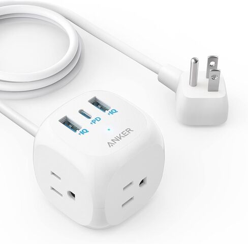 مشترك طاقة Anker 321 مع 20 وات USB C و3 منافذ وشحن USB C لهواتف iPhone 15/15 Plus/15 Pro/15 Pro Max، وسلك تمديد 10 أقدام، وشحن توصيل الطاقة لغرف النوم والمكتب المنزلي in Kuwait