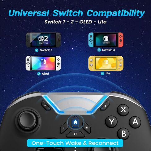 وحدة تحكم aghi Switch 2 مع تنبيه منزلي، وحدة تحكم لاسلكية Switch 2 Pro للتبديل 2/1/Lite/OLED مع حلقة ماكرو، عصا التحكم المضادة للانجراف بتأثير القاعة، زر C، HD Rumble، جيروسكوب 6 محاور، توربو in Kuwait
