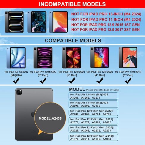 حافظة لوحة مفاتيح لجهاز iPad Air 13 بوصة (M4/2026 /M3 2025/M2، 2024)، iPad Pro 12.9 بوصة (3/4/5/6th Gen)، مغناطيسي على الطراز السحري - حامل ناتئ عائم - حافظة لوحة مفاتيح بإضاءة خلفية مع لوحة تتبع متعددة اللمس in Kuwait
