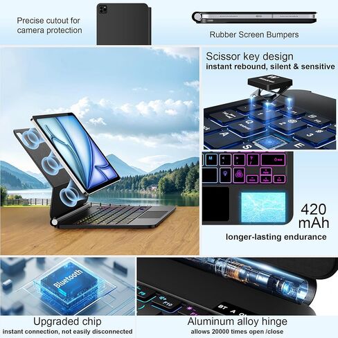 حافظة لوحة مفاتيح لجهاز iPad Air 13 بوصة (M4/2026 /M3 2025/M2، 2024)، iPad Pro 12.9 بوصة (3/4/5/6th Gen)، مغناطيسي على الطراز السحري - حامل ناتئ عائم - حافظة لوحة مفاتيح بإضاءة خلفية مع لوحة تتبع متعددة اللمس in Kuwait
