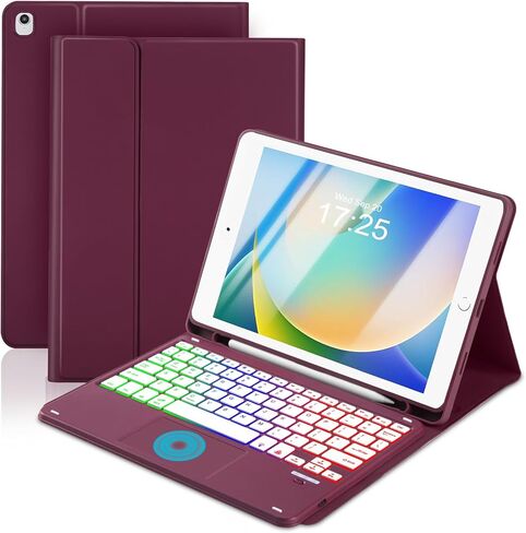 حافظة لوحة المفاتيح MePadKey Touchpad لجهاز iPad 6th 2018/5th Generation 2017 9.7 بوصة، لوحة مفاتيح شحن بإضاءة خلفية 7 ألوان من النوع C مع غطاء حامل قلم رصاص يناسب iPad Air 2/Pro 9.7 (أسود) in Kuwait