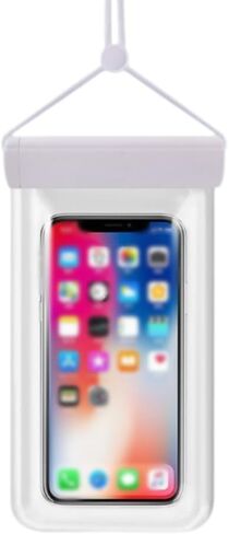 قطعة واحدة من حافظة الهاتف المقاومة للماء - مناسبة عالميًا لهواتف iPhone 14/13/12 وهواتف Android - قابلة للغمر حتى عمق 100 قدم للتجديف بالكاياك وصيد الأسماك والمطر وما إلى ذلك. (أسود/أبيض/وردي) (أبيض) in Kuwait