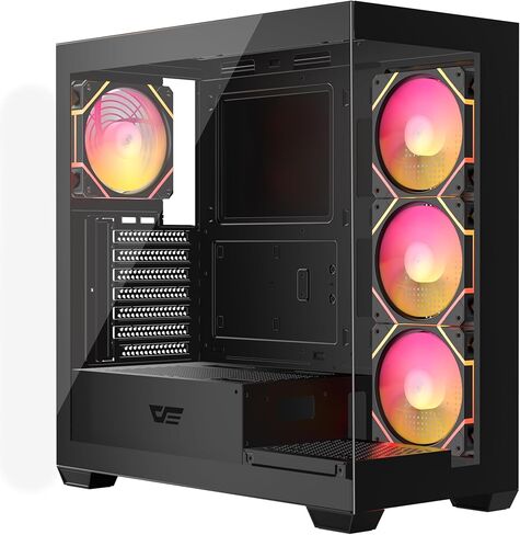 DarkFlash DS900 ATX Mid Tower PC Case، زجاج مقسّى مزدوج بانورامي 270 درجة، 4 × مراوح PWM ARGB متضمنة، إدخال/إخراج أمامي من النوع C، يدعم مشعاع 360 مم، أسود in Saudi Arabia