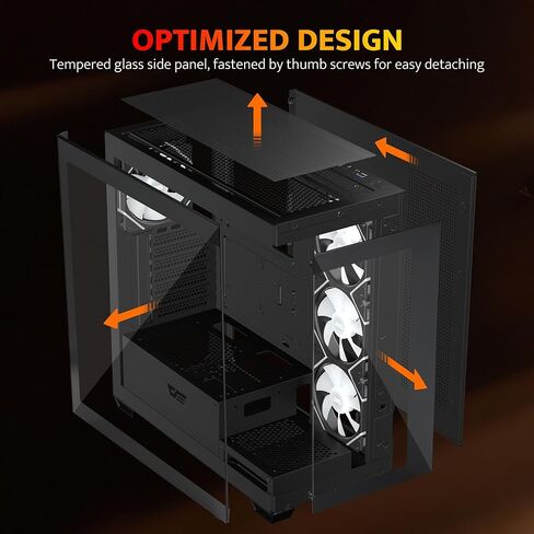 DarkFlash DS900 ATX Mid Tower PC Case، زجاج مقسّى مزدوج بانورامي 270 درجة، 4 × مراوح PWM ARGB متضمنة، إدخال/إخراج أمامي من النوع C، يدعم مشعاع 360 مم، أسود in Saudi Arabia