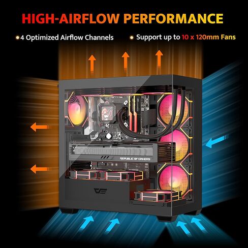 DarkFlash DS900 ATX Mid Tower PC Case، زجاج مقسّى مزدوج بانورامي 270 درجة، 4 × مراوح PWM ARGB متضمنة، إدخال/إخراج أمامي من النوع C، يدعم مشعاع 360 مم، أسود in Saudi Arabia