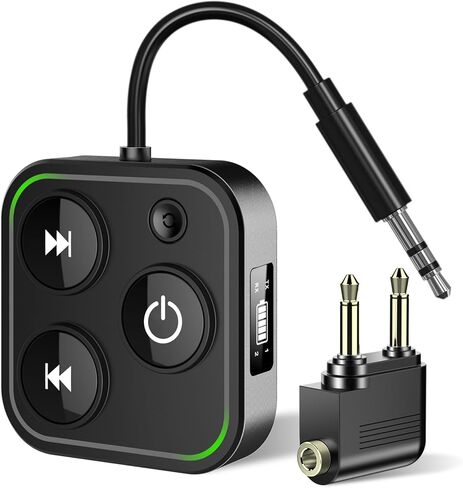 2026 Pro Bluetooth Transmitter & Receiver, 2-in-1 Wireless Adapter for Airplane/TV/PC/Gym - Dual Link Headphone, Low Latency, Battery Display, Built-in Mic, 30H Playtime, Aviation Metal Frame in Saudi Arabia