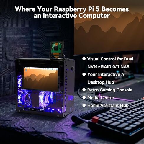 Pironman 5 Pro Max Mini PC Case with 4.3" Touch Screen for Raspberry Pi 5, OpenClaw AI Agent, Dual NVMe RAID 0/1 NAS, Camera, Mic, Audio, M.2 Hailo8, LLMs ChatGPT/Gemini (RPI5 Not Included) in Saudi Arabia