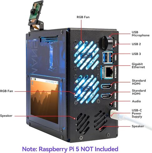 Pironman 5 Pro Max Mini PC Case with 4.3" Touch Screen for Raspberry Pi 5, OpenClaw AI Agent, Dual NVMe RAID 0/1 NAS, Camera, Mic, Audio, M.2 Hailo8, LLMs ChatGPT/Gemini (RPI5 Not Included) in Saudi Arabia