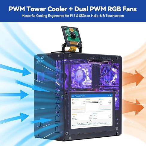 Pironman 5 Pro Max Mini PC Case with 4.3" Touch Screen for Raspberry Pi 5, OpenClaw AI Agent, Dual NVMe RAID 0/1 NAS, Camera, Mic, Audio, M.2 Hailo8, LLMs ChatGPT/Gemini (RPI5 Not Included) in Saudi Arabia