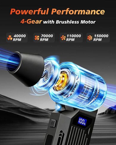 Compressed Air Duster, 150000RPM Super Power Electric Air Duster with Brushless Motor and LED Light, 4-Gear Rechargeable Air Blower, Cordless Turbo Fan for Computer, Car, Home, Outdoor in Saudi Arabia