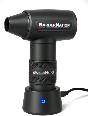منفضة هواء لاسلكية للحلاقين - BarberNation TurboJet 3.0 FadeBlaster، منفاخ شعر عالي الطاقة، حامل شحن، 4 إعدادات للسرعة، أداة حلاق معدنية احترافية بالكامل (أسود) in Saudi Arabia