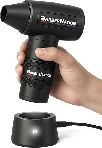 منفضة هواء لاسلكية للحلاقين - BarberNation TurboJet 3.0 FadeBlaster، منفاخ شعر عالي الطاقة، حامل شحن، 4 إعدادات للسرعة، أداة حلاق معدنية احترافية بالكامل (أسود) in Saudi Arabia