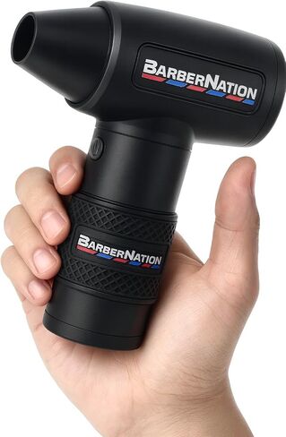 منفضة هواء لاسلكية للحلاقين - BarberNation TurboJet 3.0 FadeBlaster، منفاخ شعر عالي الطاقة، حامل شحن، 4 إعدادات للسرعة، أداة حلاق معدنية احترافية بالكامل (أسود) in Saudi Arabia