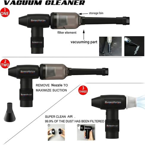 منفضة هواء لاسلكية للحلاقين - BarberNation TurboJet 3.0 FadeBlaster، منفاخ شعر عالي الطاقة، حامل شحن، 4 إعدادات للسرعة، أداة حلاق معدنية احترافية بالكامل (أسود) in Saudi Arabia