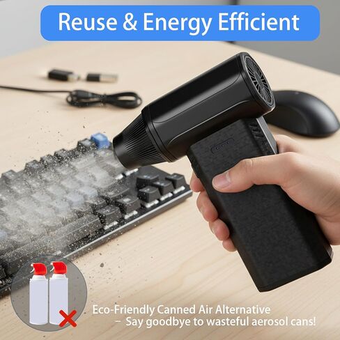 Compressed Air Duster-150000RPM Super Power Electric Duster, 3-Gear Turbo Fan，Rechargeable Cordless Air Blower with，for Snow, Leaves, Computer, Keyboard, Outdoor, House and Car Cleaning in Saudi Arabia