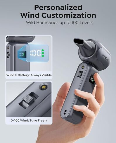 Compressed Air Duster, 300000RPM Super Power Electric Air Duster, 0-100 Adjustable Speed with LED Light, Powerful Electric Duster for Car Cleaning, Electronics & Outdoor Gear, Portable Turbo Blower in Saudi Arabia