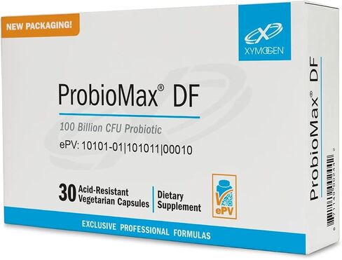 XYMOGEN ProbioMax DF - مكمل بروبيوتيك 100 مليار وحدة تشكيل مستعمرة - 4 سلالات - بروبيوتيك خالي من منتجات الألبان مع اكتوباكيللوس أسيدوفيلوس + بيفيدوباكتريوم لاكتيس HN019 (30 كبسولة مقاومة للأحماض) in Kuwait