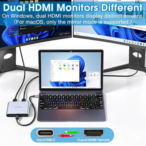 محول USB C إلى HDMI مزدوج | شاشة عرض ممتدة لفاصل HDMI 4K@60 هرتز للشاشات المزدوجة، محول من النوع C لنظام التشغيل Windows/macOS، يسمح Windows بـ 3 شاشات منفصلة، ​​وضع MST (شاشات ممتدة) فقط لنظام التشغيل Win OS] in Kuwait