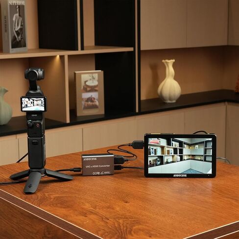 محول ANDYCINE UVC2H UVC إلى HDMI مع توصيل الطاقة، متوافق مع DJI Osmo Action 4/5 & Pocket 3، Pocekt 4، Insta360، USB إلى HDMI، للبث المباشر، كاميرا ويب إلى التلفزيون/الشاشة/بطاقة الالتقاط in Kuwait