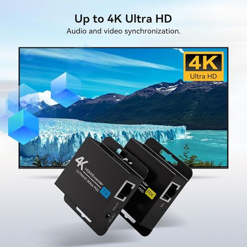 موسع VPFET 4K HDMI عبر إيثرنت Balun RJ45 CAT6/7 4K30 هرتز حتى 131 قدم/40 متر 1080 بكسل حتى 196 قدم/60 متر يدعم نسخ EDID وPoC (مزود طاقة TX) in Kuwait