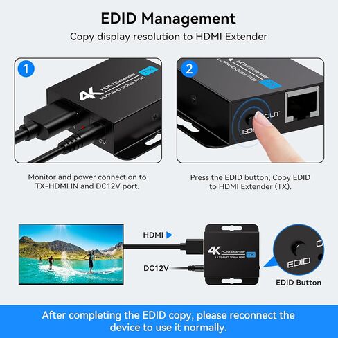 موسع VPFET 4K HDMI عبر إيثرنت Balun RJ45 CAT6/7 4K30 هرتز حتى 131 قدم/40 متر 1080 بكسل حتى 196 قدم/60 متر يدعم نسخ EDID وPoC (مزود طاقة TX) in Kuwait