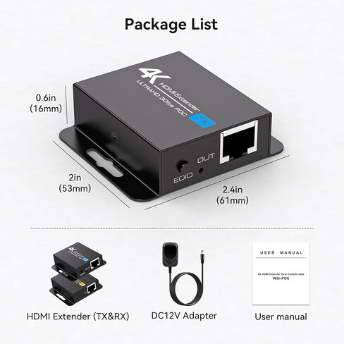 موسع VPFET 4K HDMI عبر إيثرنت Balun RJ45 CAT6/7 4K30 هرتز حتى 131 قدم/40 متر 1080 بكسل حتى 196 قدم/60 متر يدعم نسخ EDID وPoC (مزود طاقة TX) in Kuwait