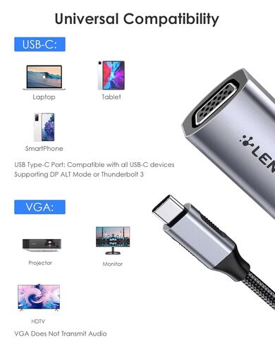 USB C to VGA Adapter,Type C to VGA Monitor Converter Compatible 2025-2016 for MacBook Pro 13/15/16,New iPad/Surface/Mac Air,Surface,iPad,Chromebook,Dell XPS,Phone,More (CU606,Gray) in Saudi Arabia