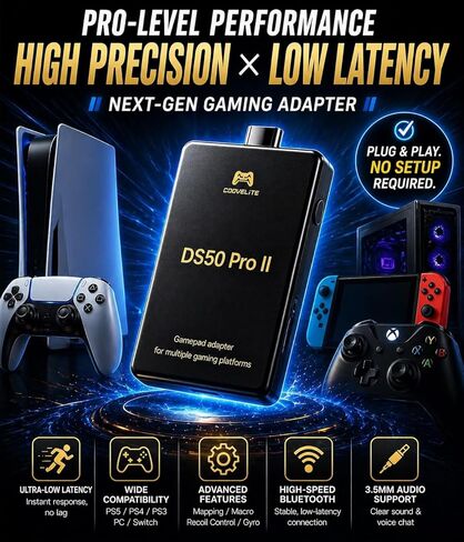 Besavior DS50 Pro 2 Converter Bluetooth Adapter Emulator for PS5/PS4/PS3/PC/Switch2/Switch Game - Compatible with PS5/PS4/Manba One/Elite2/Xbox Series S/Xbox Series X/Switch Pro Controller in Saudi Arabia