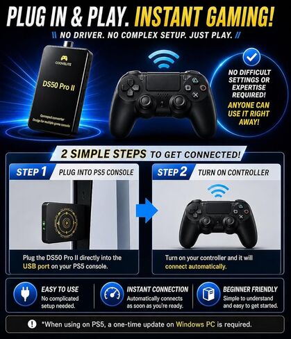 Besavior DS50 Pro 2 Converter Bluetooth Adapter Emulator for PS5/PS4/PS3/PC/Switch2/Switch Game - Compatible with PS5/PS4/Manba One/Elite2/Xbox Series S/Xbox Series X/Switch Pro Controller in Saudi Arabia