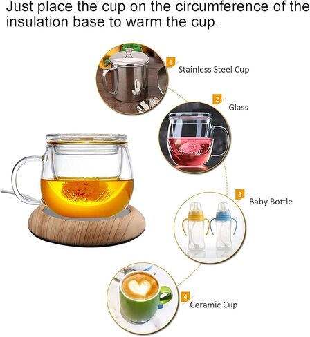 EBTOOLS USB Powered Cup Warmer Heater Pad for Coffee Tea Milk, Elegant Wood Grain Design for Home Supplies, Portable Mug Mat Coaster for Travel in Saudi Arabia
