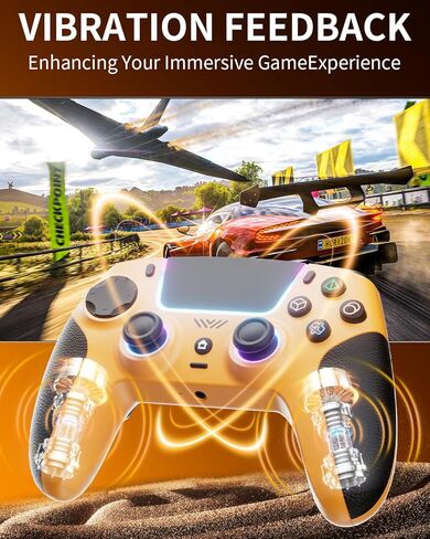 وحدة تحكم لاسلكية CAWOOSOO صفراء متوافقة مع أجهزة PS5/Pro/Slim/PC، وضع RGB متدرج اللون وردود فعل لمسية وبطارية 1000 مللي أمبير في الساعة ومقبس صوت 3.5 ملم ومكبر صوت in Kuwait