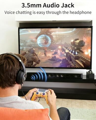وحدة تحكم لاسلكية CAWOOSOO صفراء متوافقة مع أجهزة PS5/Pro/Slim/PC، وضع RGB متدرج اللون وردود فعل لمسية وبطارية 1000 مللي أمبير في الساعة ومقبس صوت 3.5 ملم ومكبر صوت in Kuwait