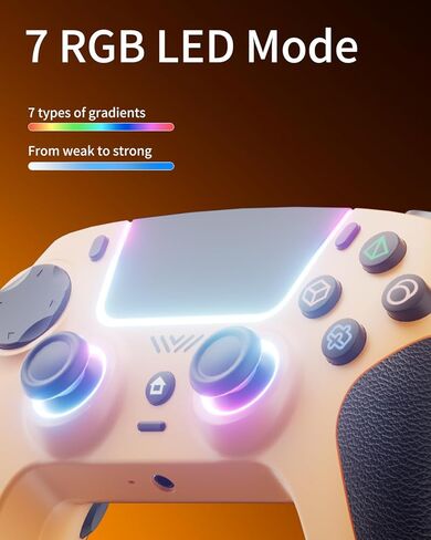 وحدة تحكم لاسلكية CAWOOSOO صفراء متوافقة مع أجهزة PS5/Pro/Slim/PC، وضع RGB متدرج اللون وردود فعل لمسية وبطارية 1000 مللي أمبير في الساعة ومقبس صوت 3.5 ملم ومكبر صوت in Kuwait