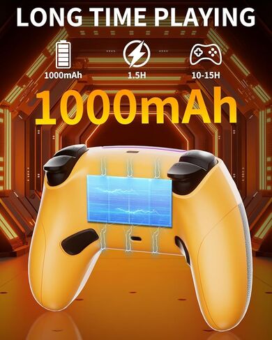 وحدة تحكم لاسلكية CAWOOSOO صفراء متوافقة مع أجهزة PS5/Pro/Slim/PC، وضع RGB متدرج اللون وردود فعل لمسية وبطارية 1000 مللي أمبير في الساعة ومقبس صوت 3.5 ملم ومكبر صوت in Kuwait