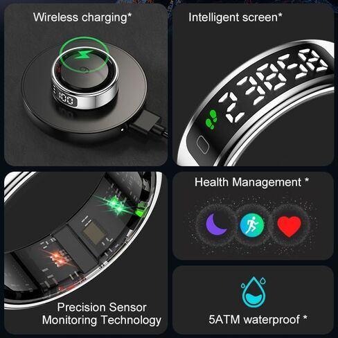 Smart Ring Health Tracker, Titanium Silver Round Design, Touch Screen, Bluetooth Connectivity, Water Resistant, Health Monitoring for Adults(Gold, 11#(20.8mm)) in Saudi Arabia