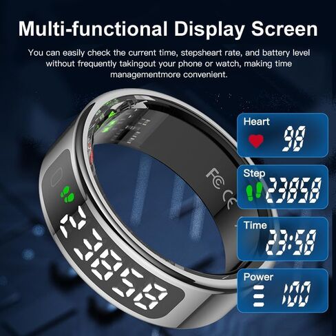 Smart Ring Health Tracker, Titanium Silver Round Design, Touch Screen, Bluetooth Connectivity, Water Resistant, Health Monitoring for Adults(Gold, 11#(20.8mm)) in Saudi Arabia