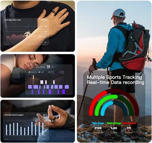 Smart Ring Health Tracker, Titanium Silver Round Design, Touch Screen, Bluetooth Connectivity, Water Resistant, Health Monitoring for Adults(Gold, 11#(20.8mm)) in Saudi Arabia